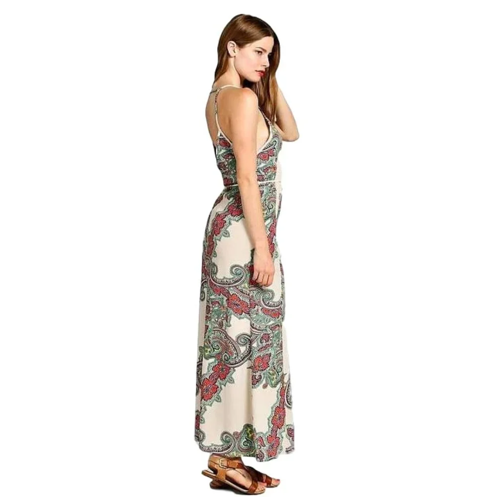 Backless Spaghetti Strap Scarf Print Maxi Dress - Picture 3 of 7